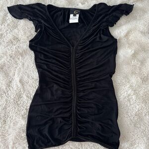 Vintage Roberto Cavalli Just Cavalli Black Ruched Off Shoulder Top Y2K IT 40